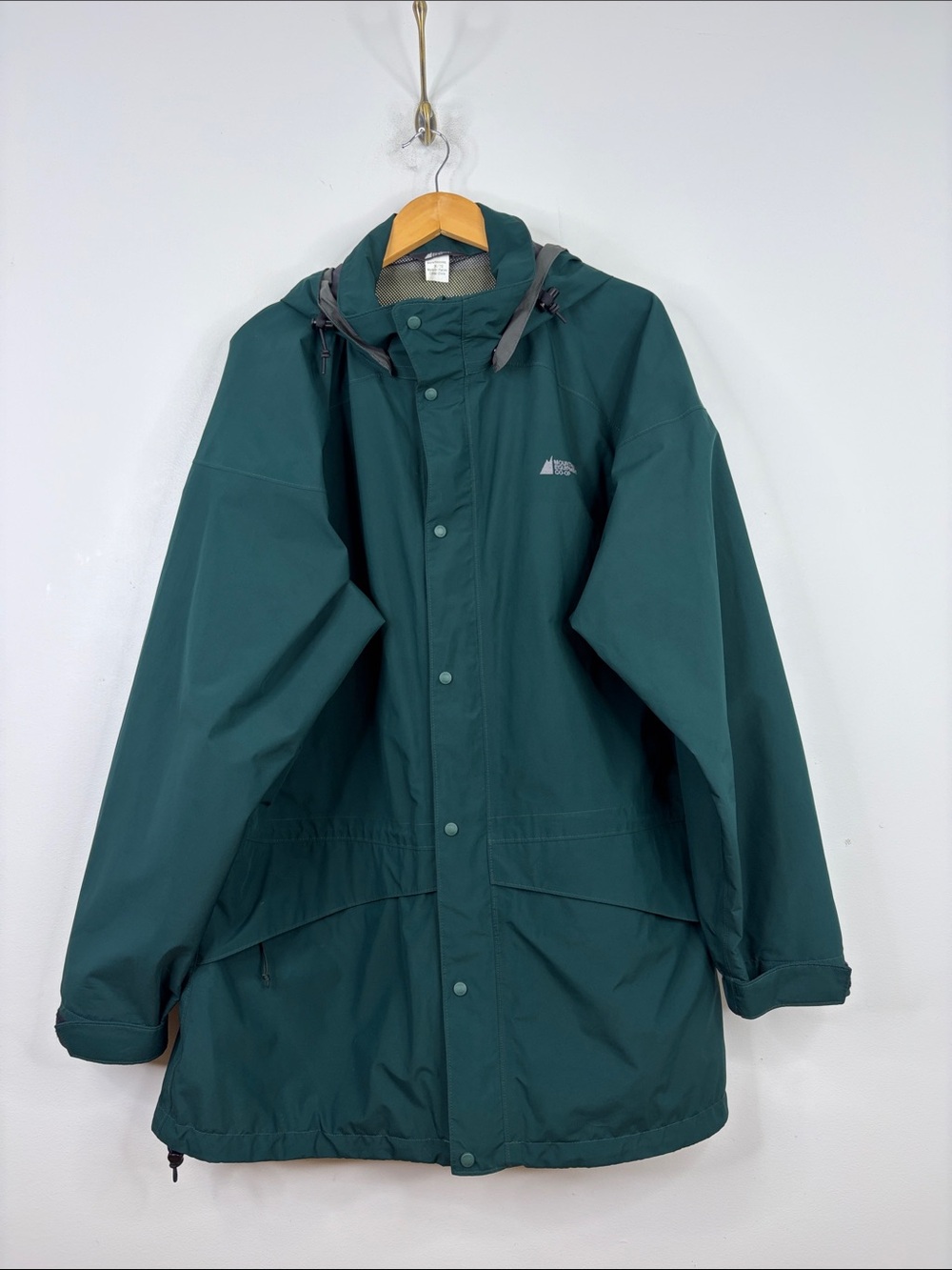 MEC Rain Jacket Mens XL Dark Green Hooded Waterproof GTX Hiking Camping Workwear